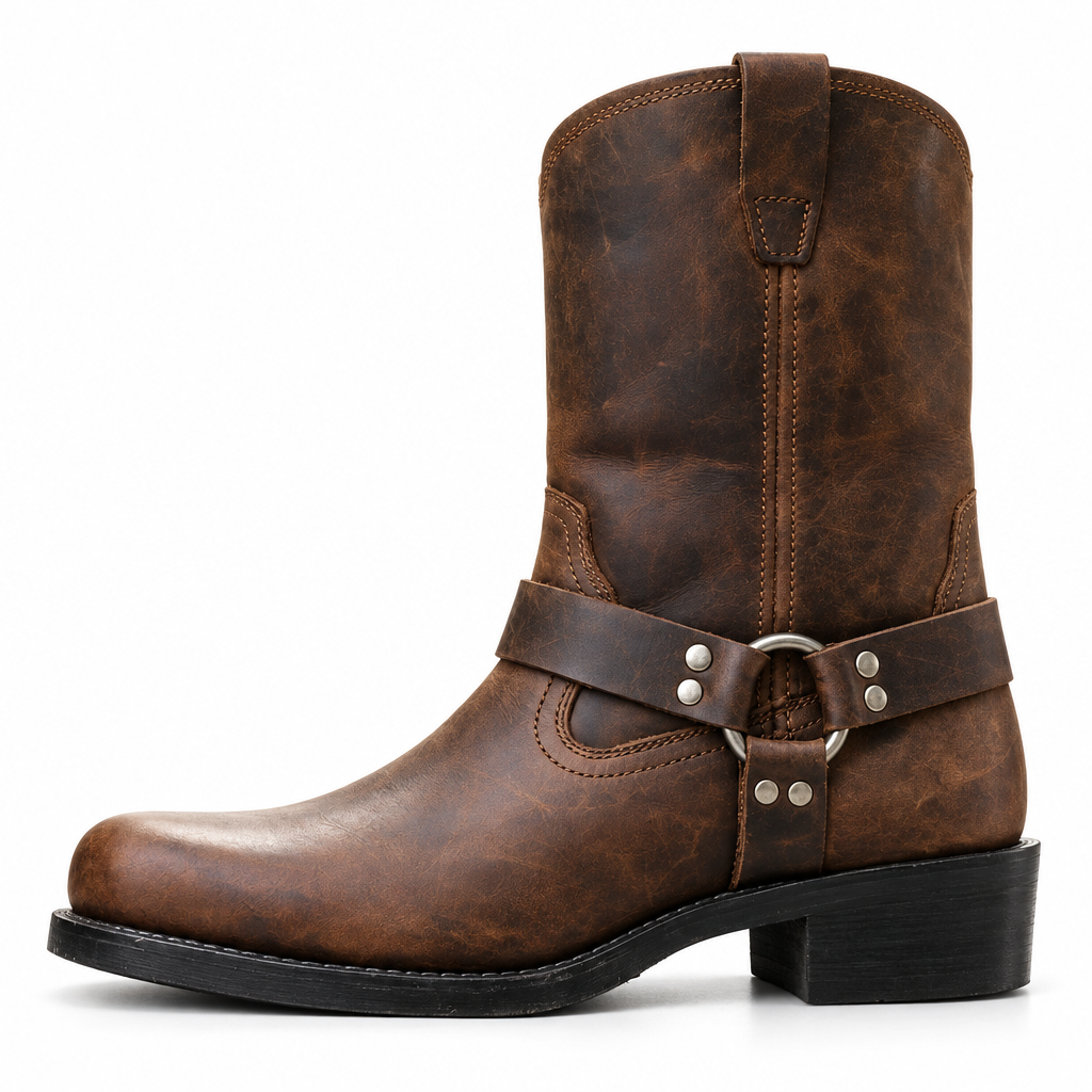 Bottes Western pour Homme avec Sangle et Détails Métalliques