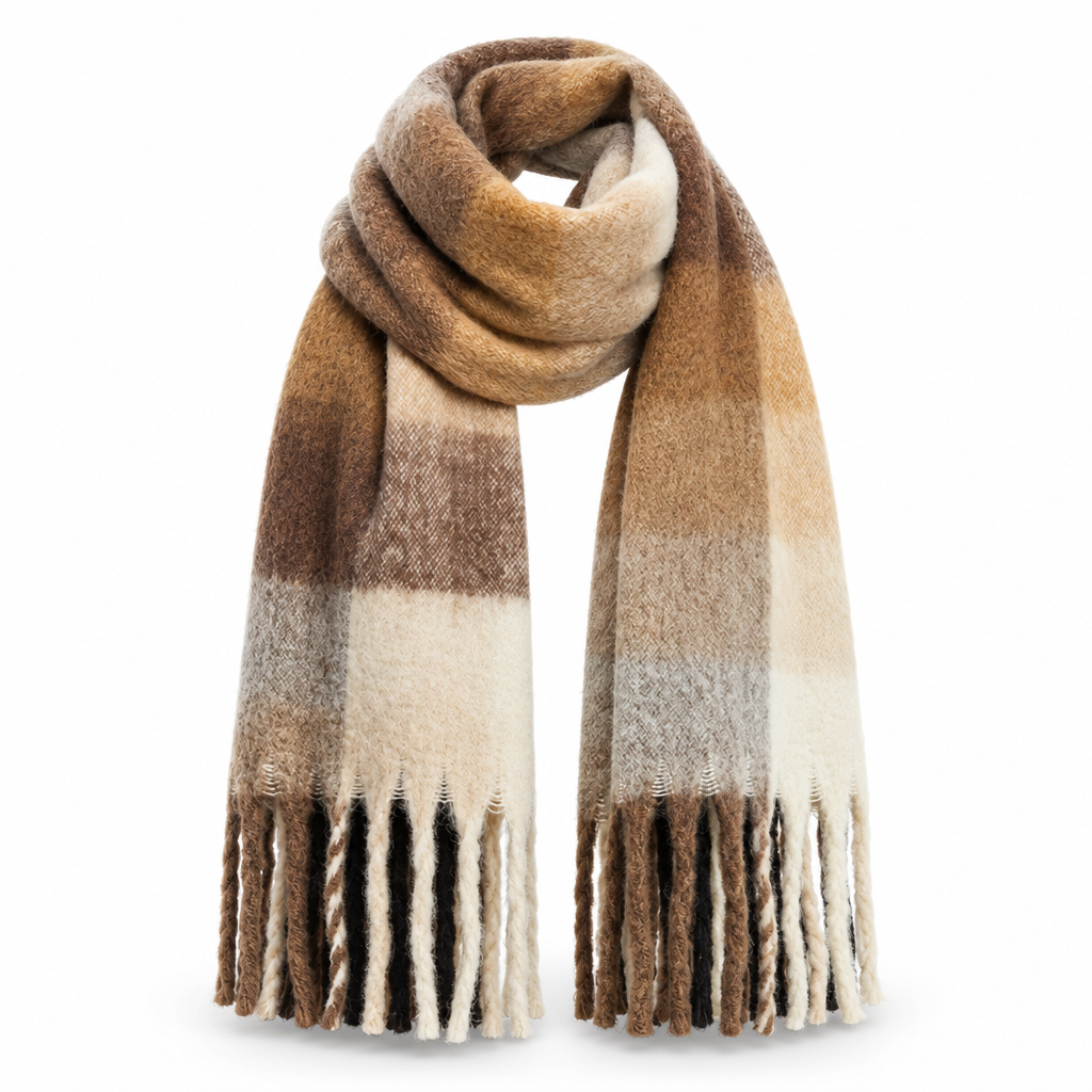 Écharpe d'Hiver Oversize pour Femme à Dégradé de Couleur et Franges