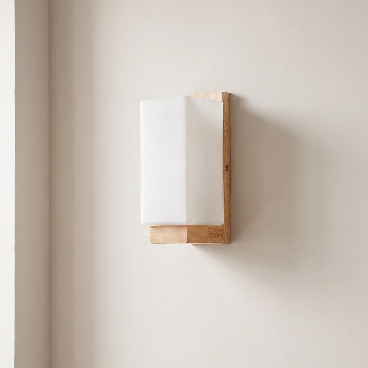 Applique Murale avec Cadre Rectangulaire en Bois et Abat-Jour en Verre