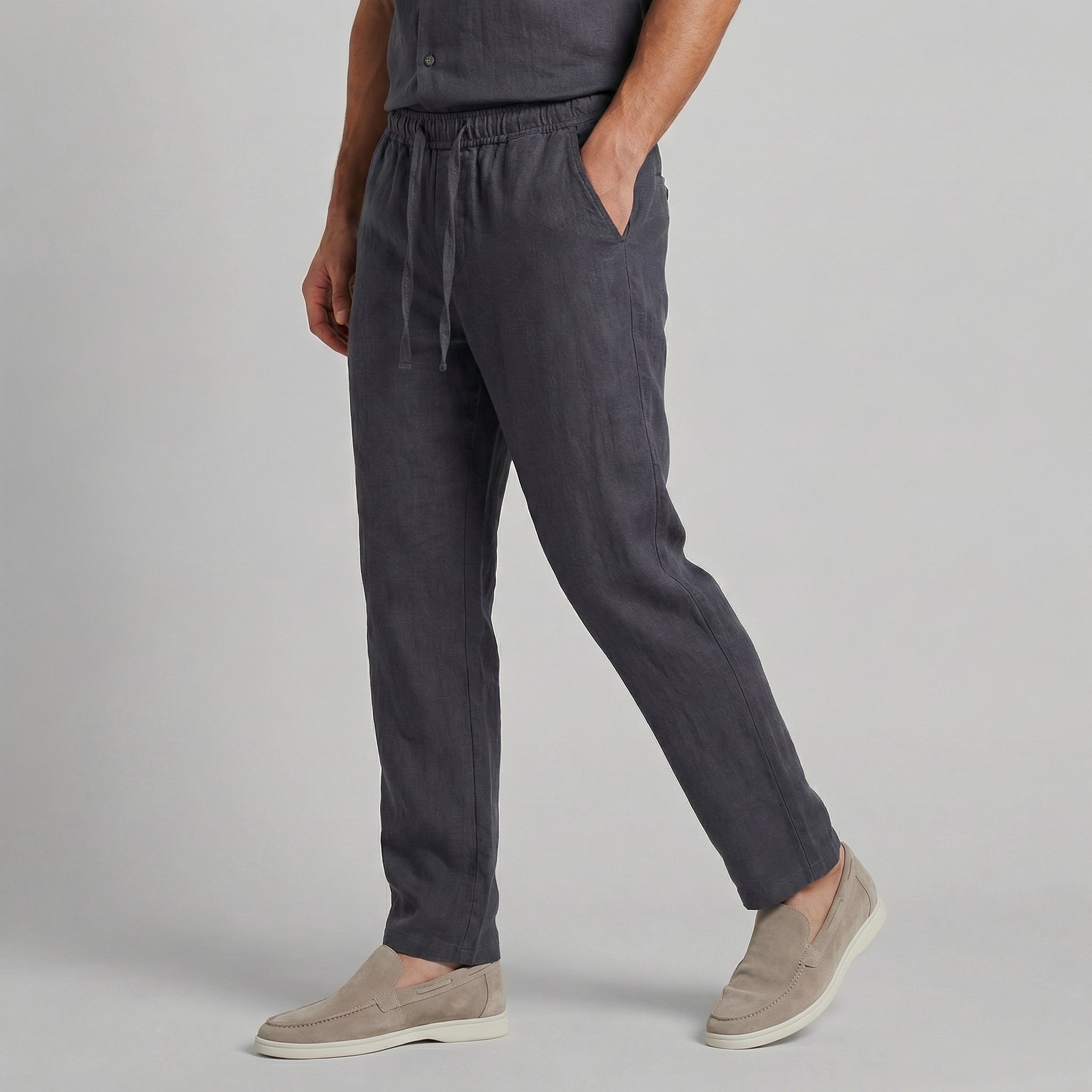 Pantalon en Lin Homme Jambe Large Décontracté Été