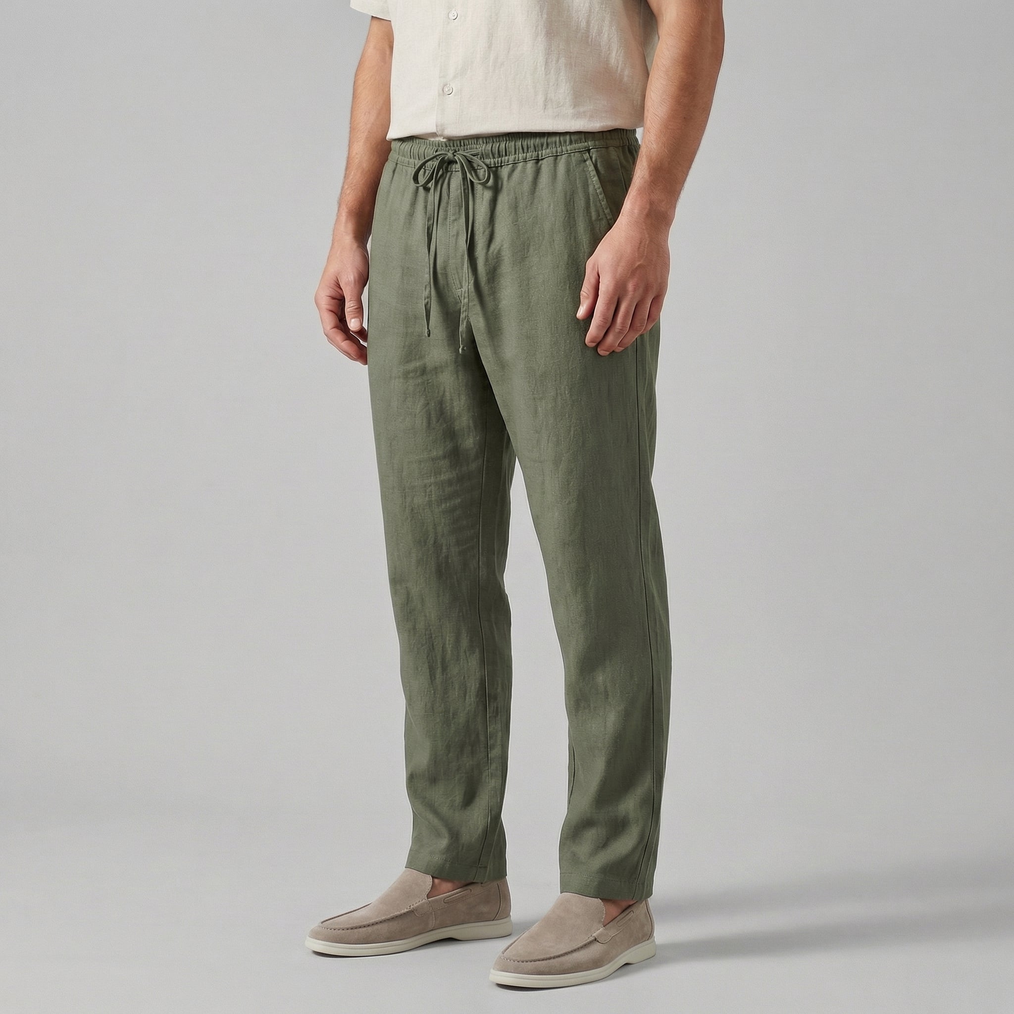 Pantalon en Lin Homme Jambe Large Décontracté Été
