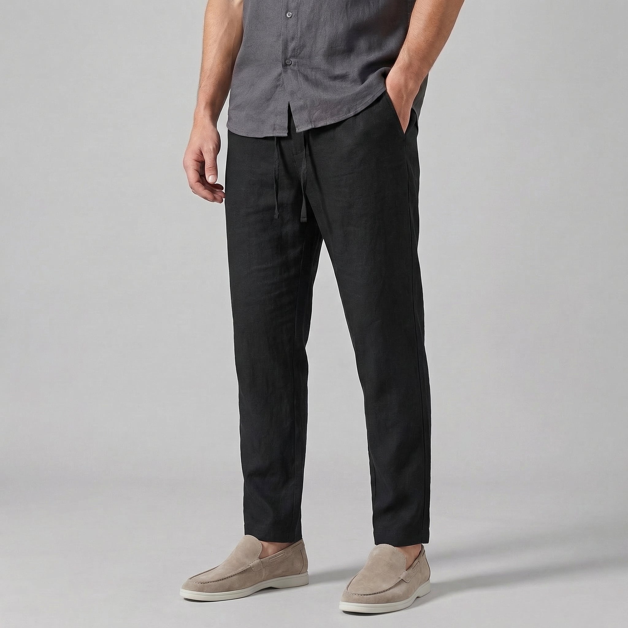 Pantalon en Lin Homme Jambe Large Décontracté Été