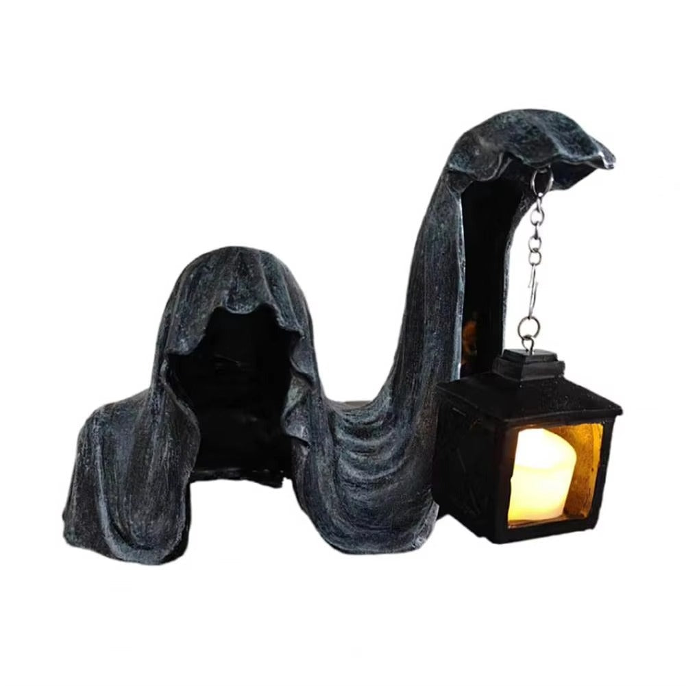 Figure de Fantôme avec Lanterne - Décoration Halloween Lumineuse Grise