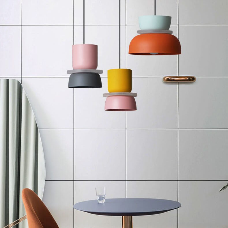 Suspension LED Métal Nordique Abat-Jour Macaron Étagé