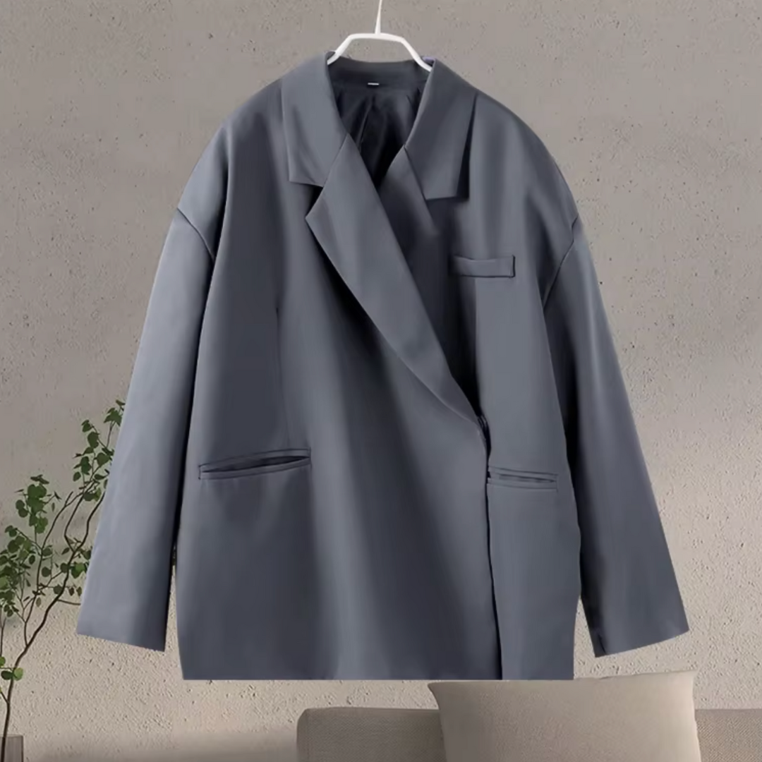 Blazer Oversize Femme - Cache-Coeur Diagonal avec Col Revers
