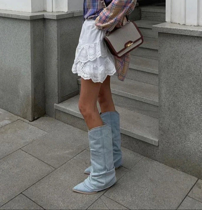 Bottes Hautes en Denim Pippa a Details Audacieux