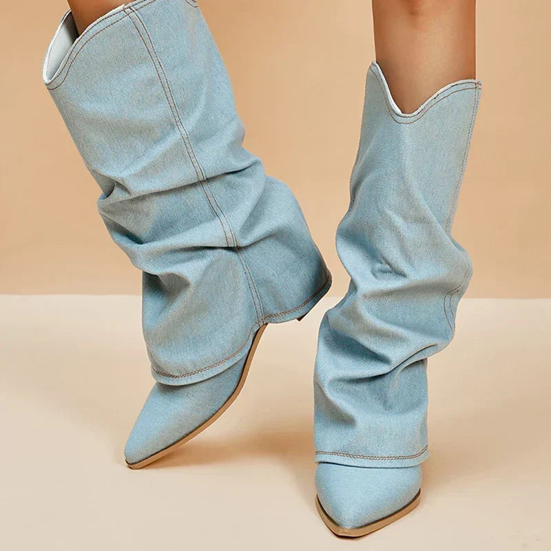 Bottes Hautes en Denim Pippa a Details Audacieux