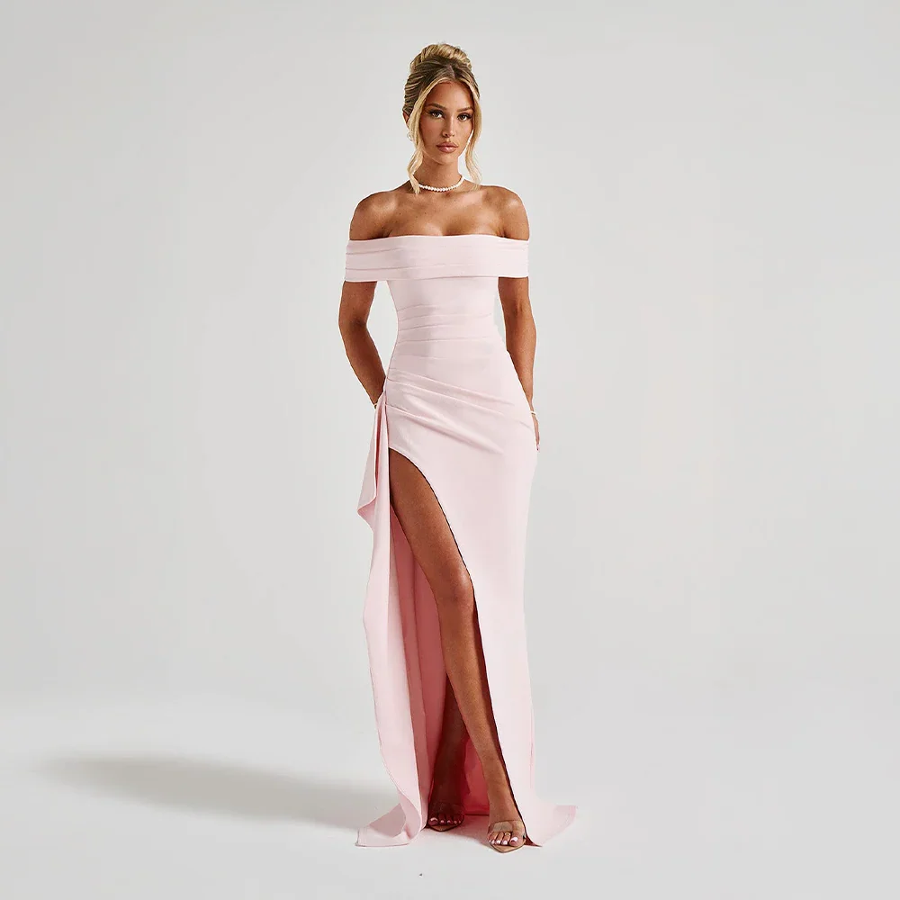 Robe Longue Femme Épaules Dénudées & Fente Élégante - Idéale