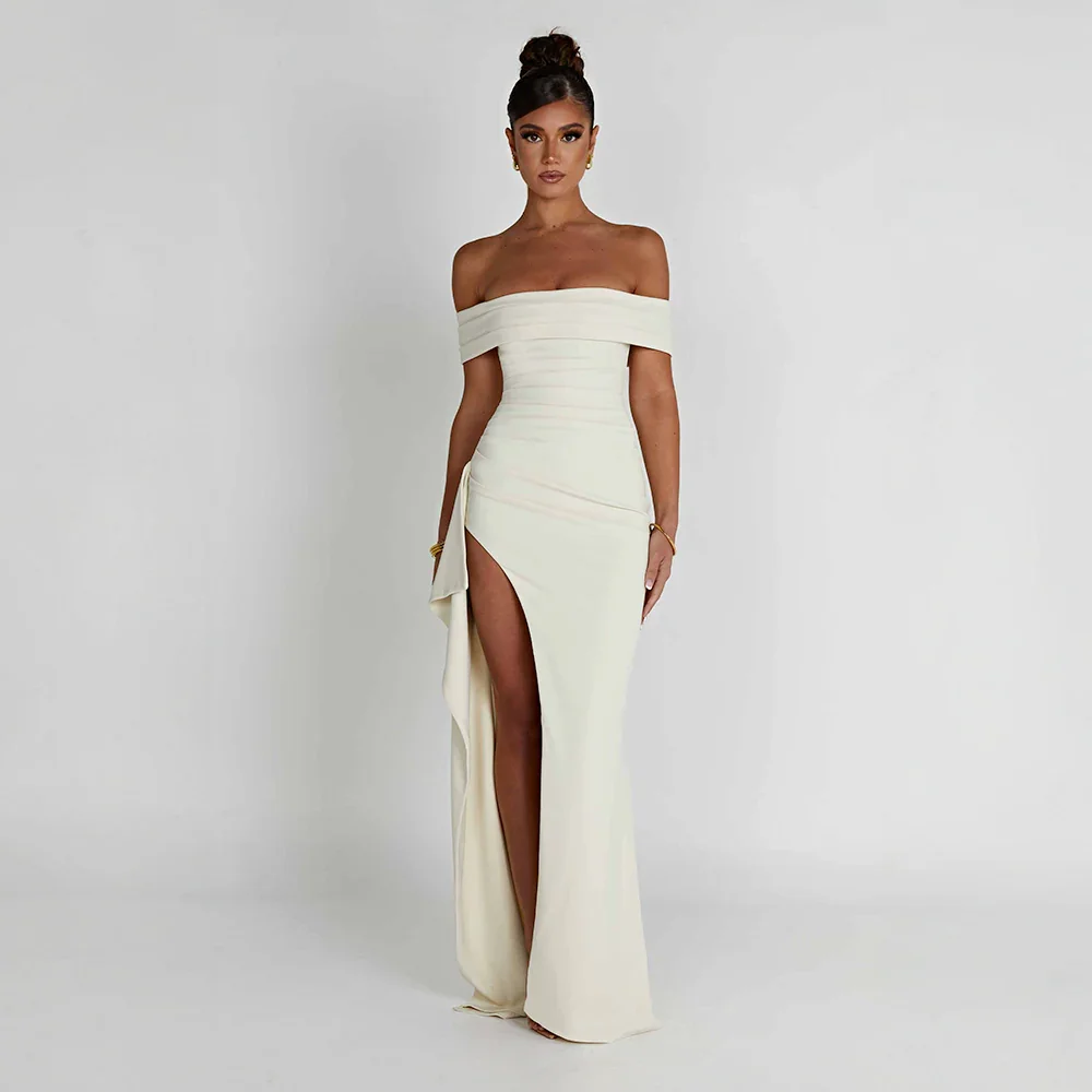Robe Longue Femme Épaules Dénudées & Fente Élégante - Idéale