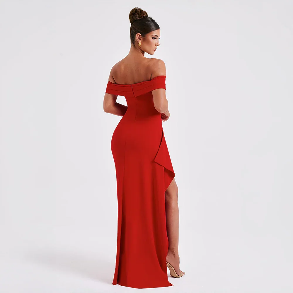 Robe Longue Femme Épaules Dénudées & Fente Élégante - Idéale