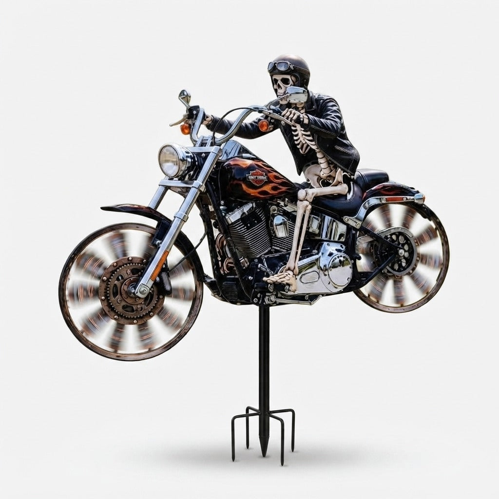 Girouette de Jardin Squelette Motard