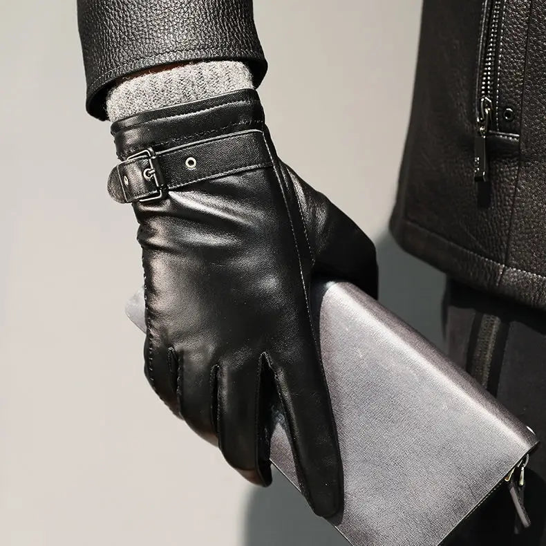 Gants en Cuir pour Hommes avec Doublure en Cachemire et Fonction Ecran Tactile