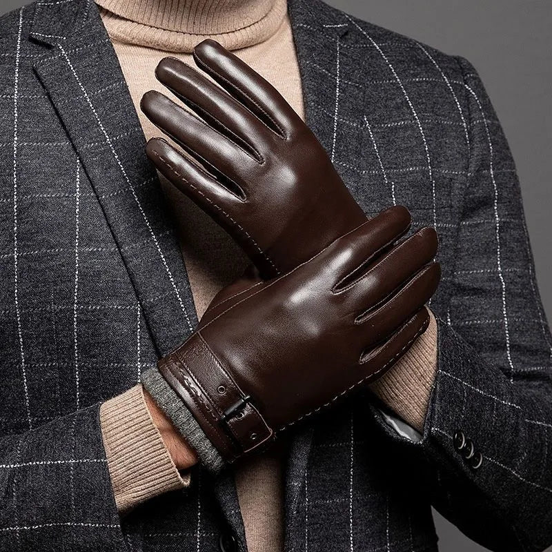 Gants en Cuir pour Hommes avec Doublure en Cachemire et Fonction Ecran Tactile