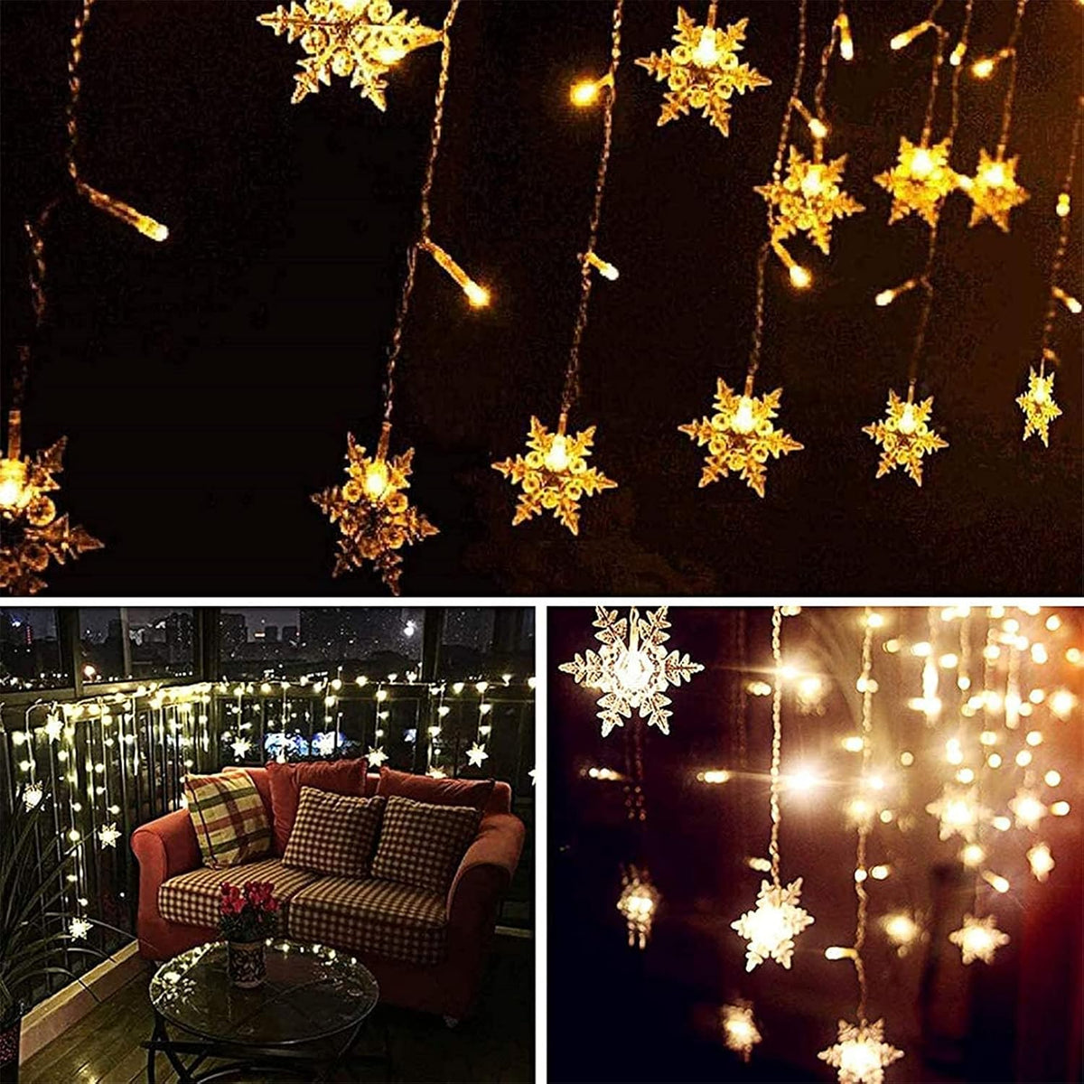 Rideau Lumineux LED Flocons de Neige – Guirlande de Noël 8 Modes