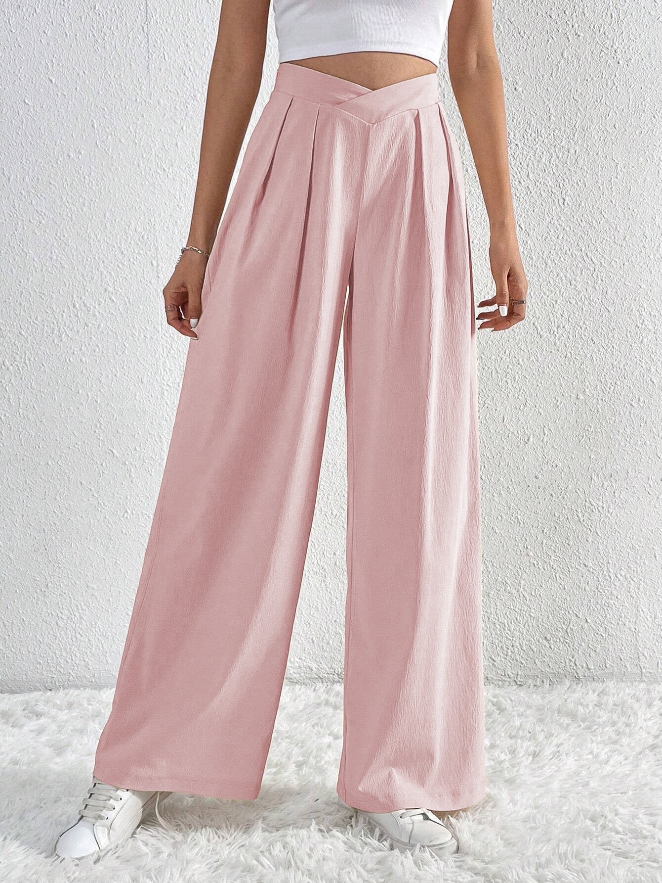 skirts : Maggie | Pantalon Fluide Femme Taille Haute in Rose van Seroa
