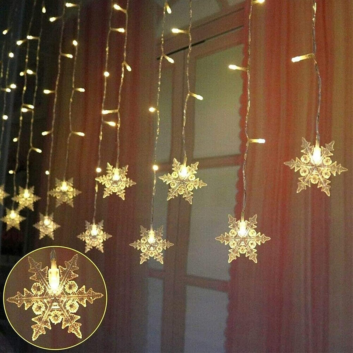Rideau Lumineux LED Flocons de Neige – Guirlande de Noël 8 Modes