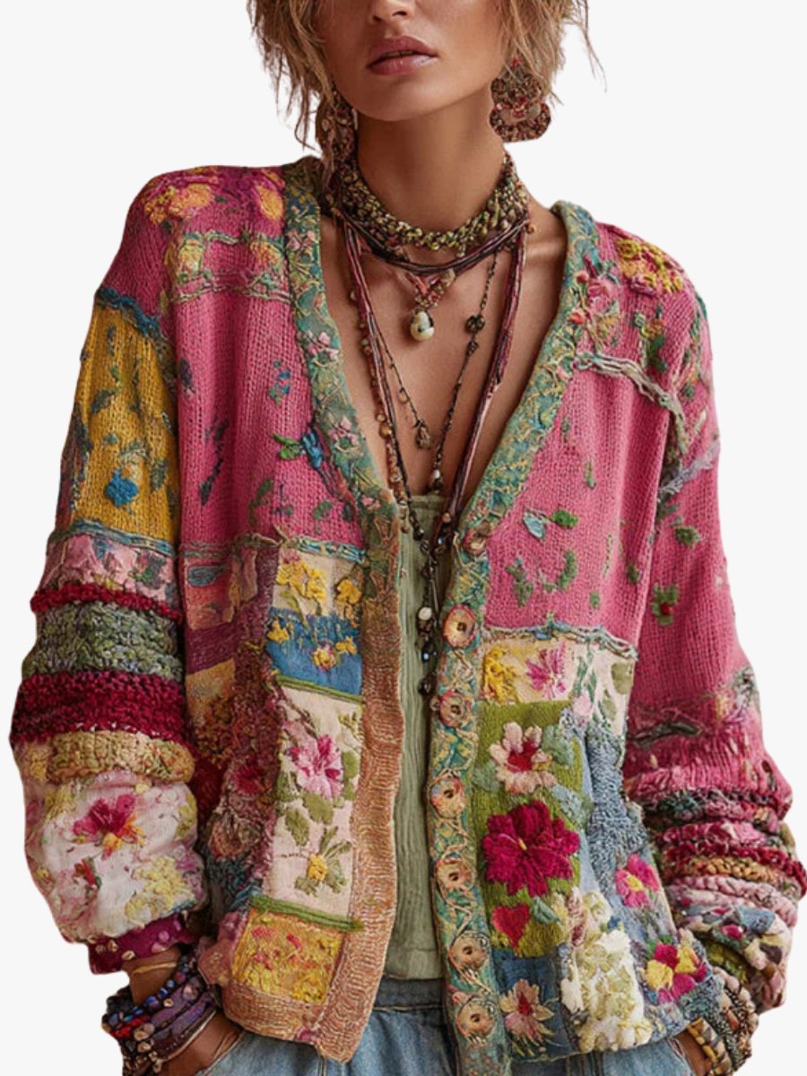 Gilet Cardigan Patchwork Floral Femme, Zoe