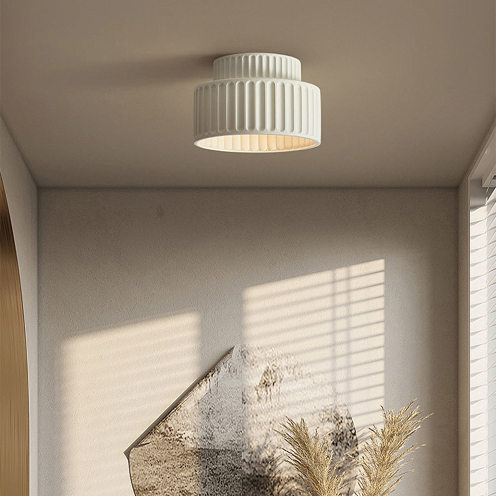 Plafonnier Cannelé - Design Tambour à Deux Niveaux
