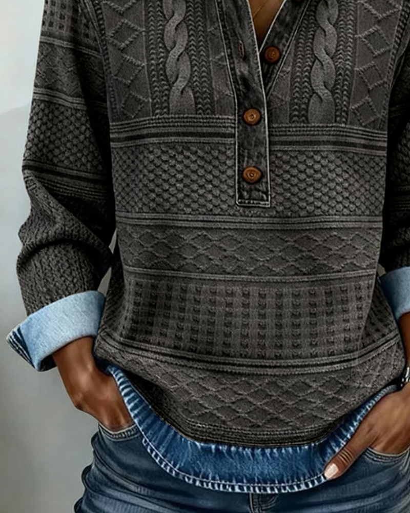 Chic Half-Button Collar Sweatshirt Button Half