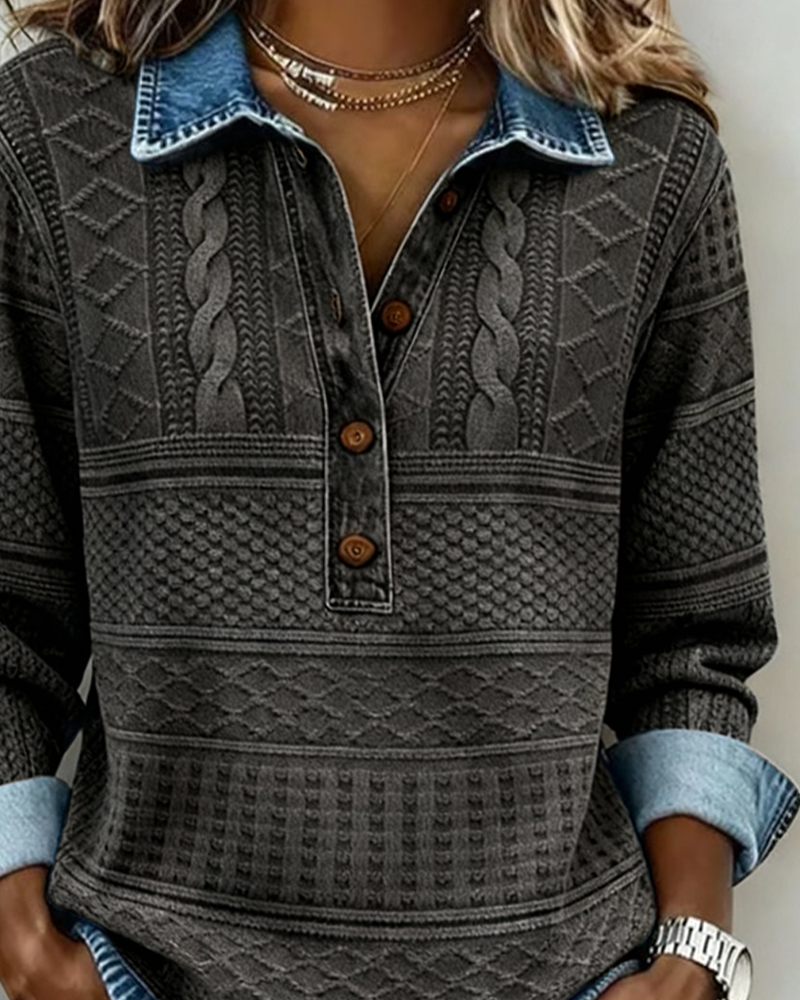 Chic Half-Button Collar Sweatshirt Button Half