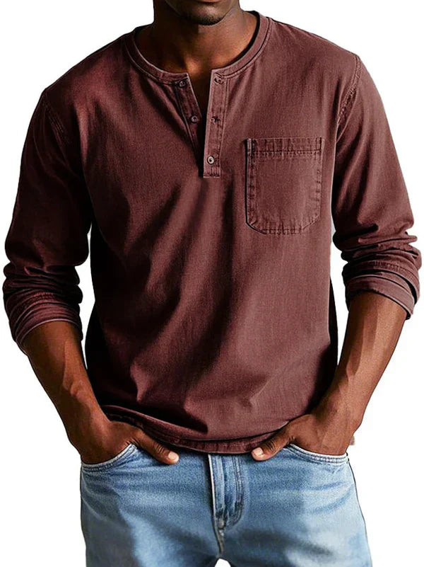 T-shirt Henley homme - Manches longues, coupe décontractée