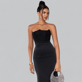 Rochie corset elegantă din satin fără bretele cu detalii drapate femei  