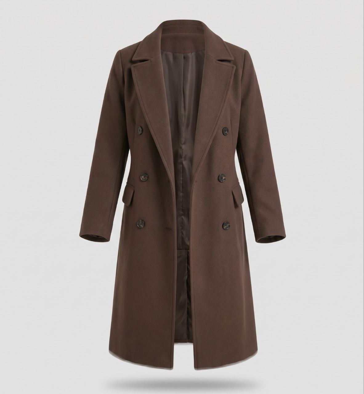 Manteau Long Croisé pour Femme avec Col à Revers