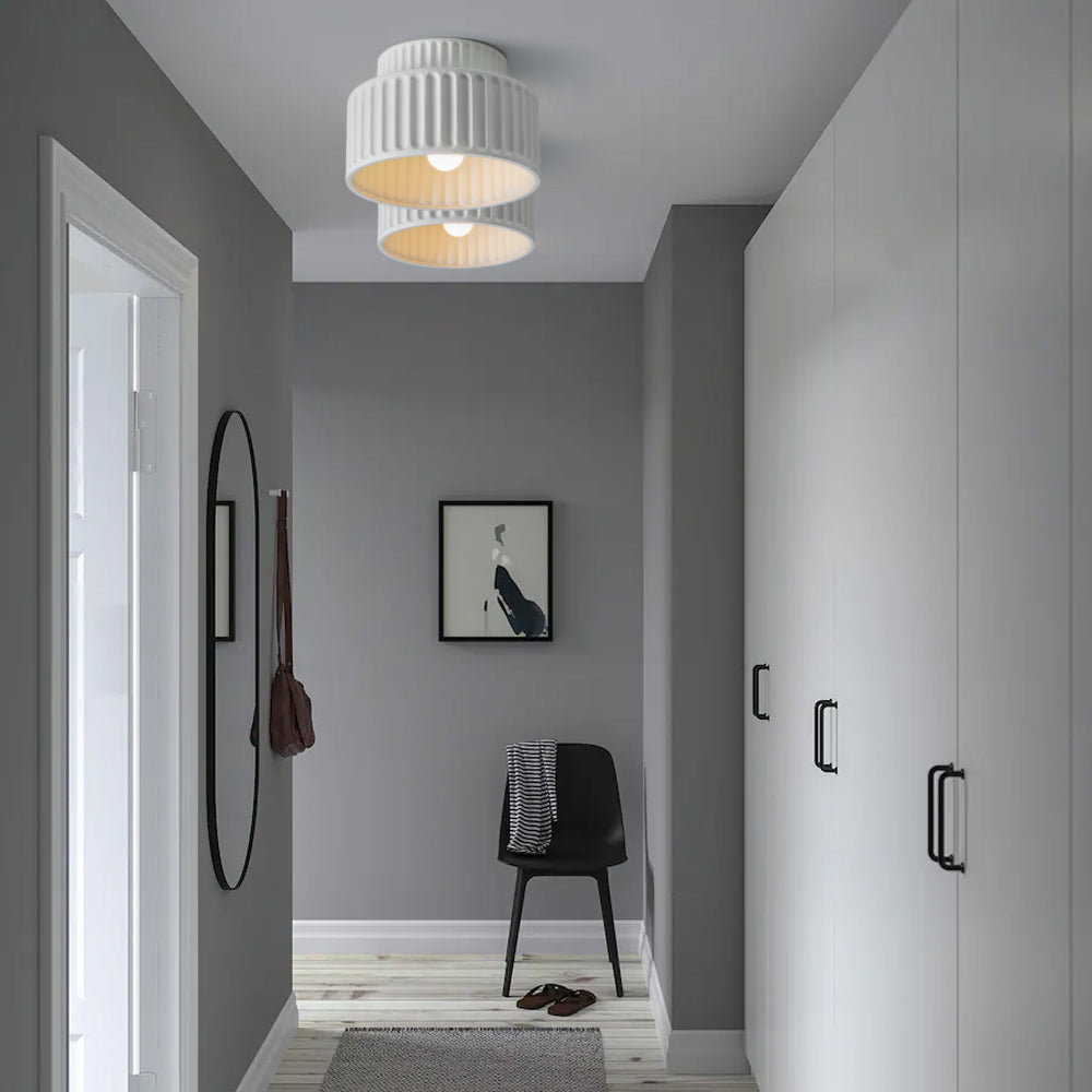 Plafonnier Cannelé - Design Tambour à Deux Niveaux