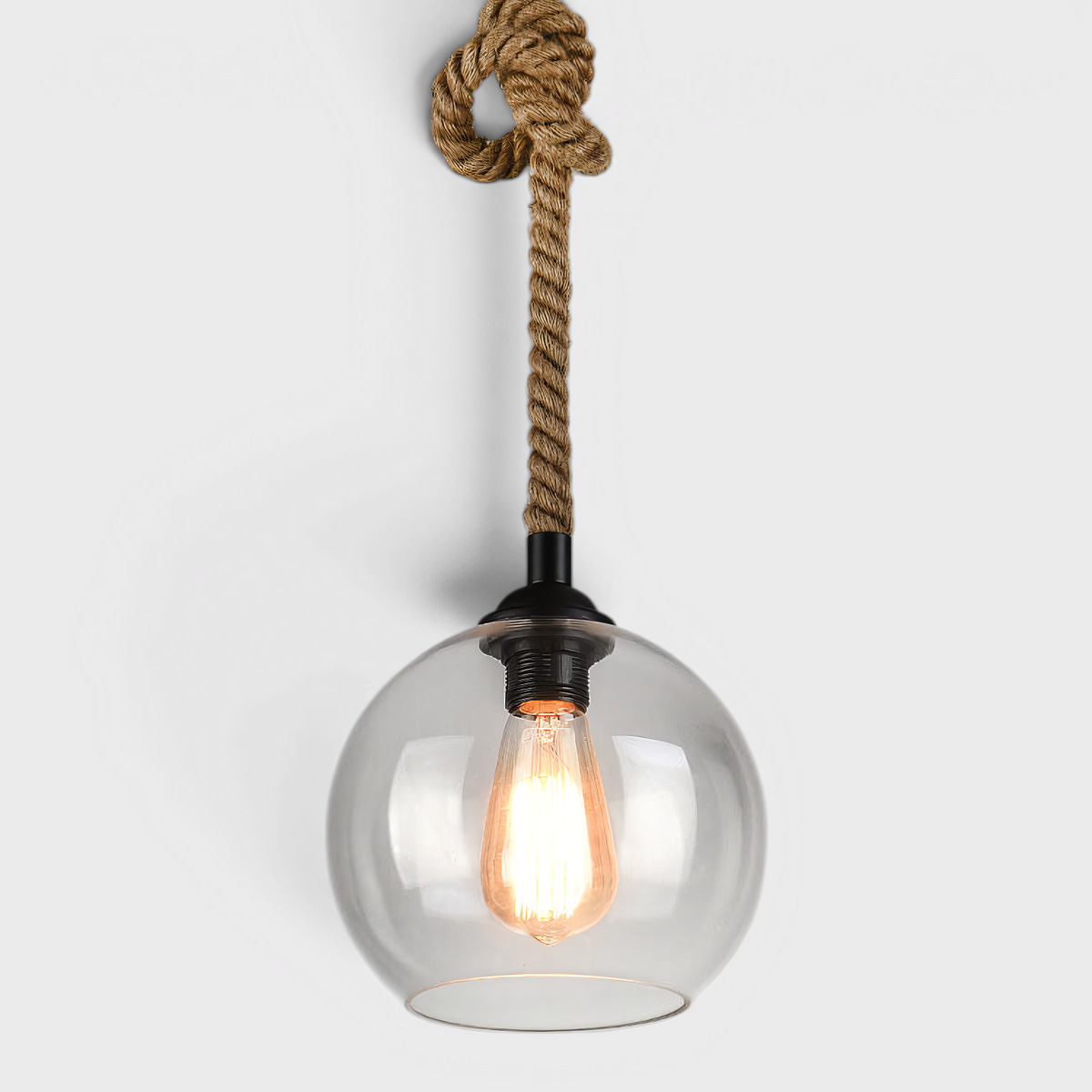 Suspension Boule en Verre avec Corde de Chanvre - Design Vintage