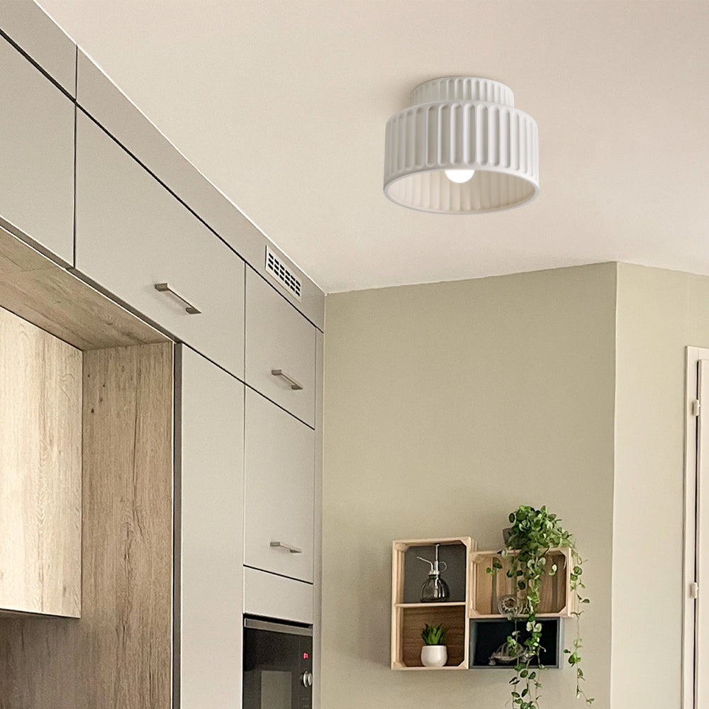 Plafonnier Cannelé - Design Tambour à Deux Niveaux