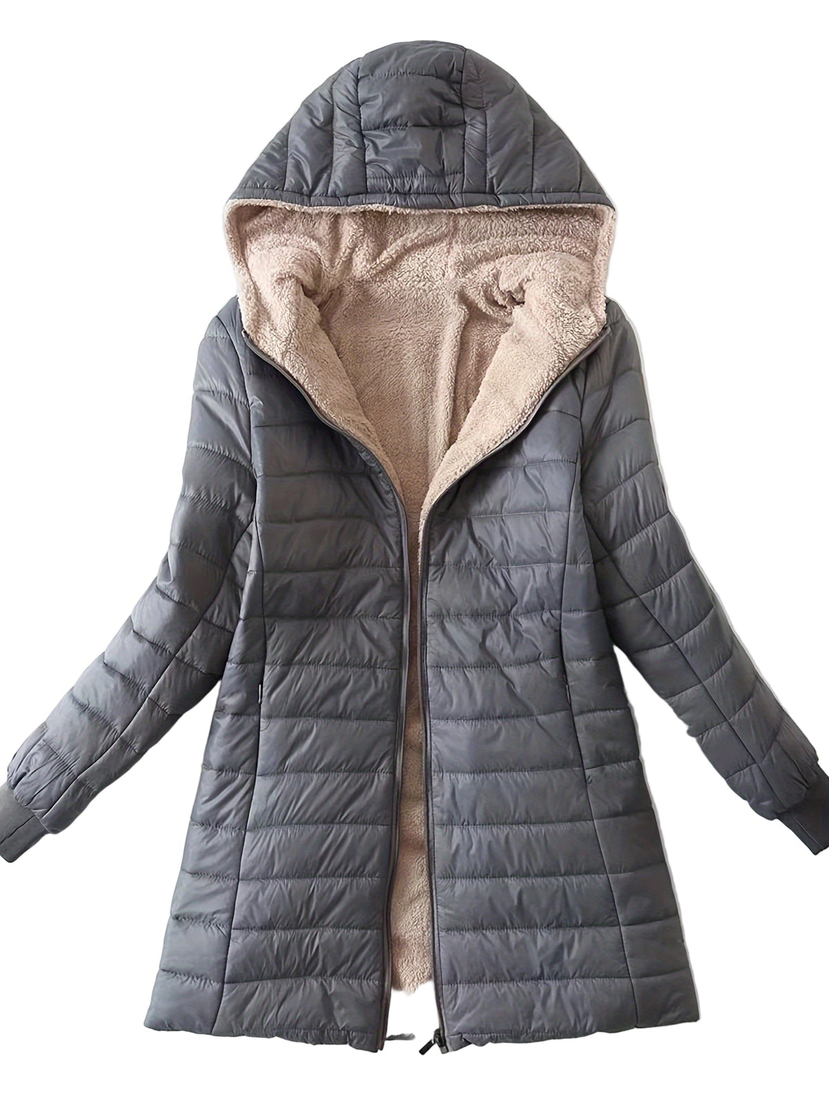 Veste Mi-Longue à Capuche Femme Doublée Polaire