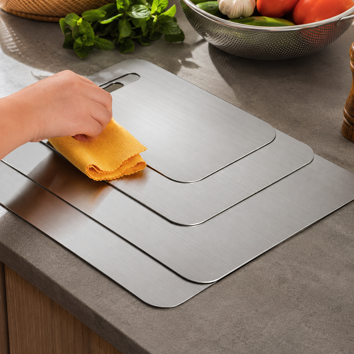 Planche à découper moderne en acier inoxydable