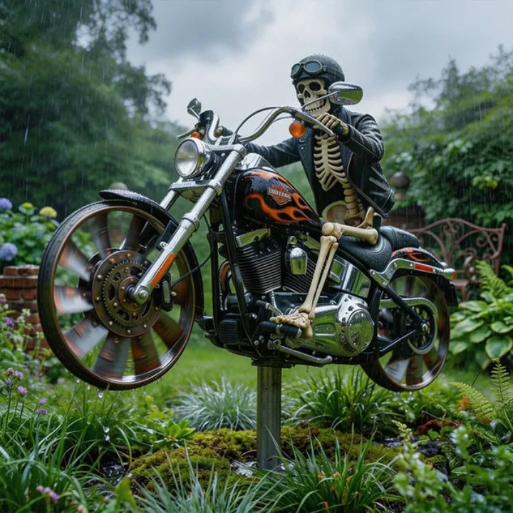 Girouette de Jardin Squelette Motard
