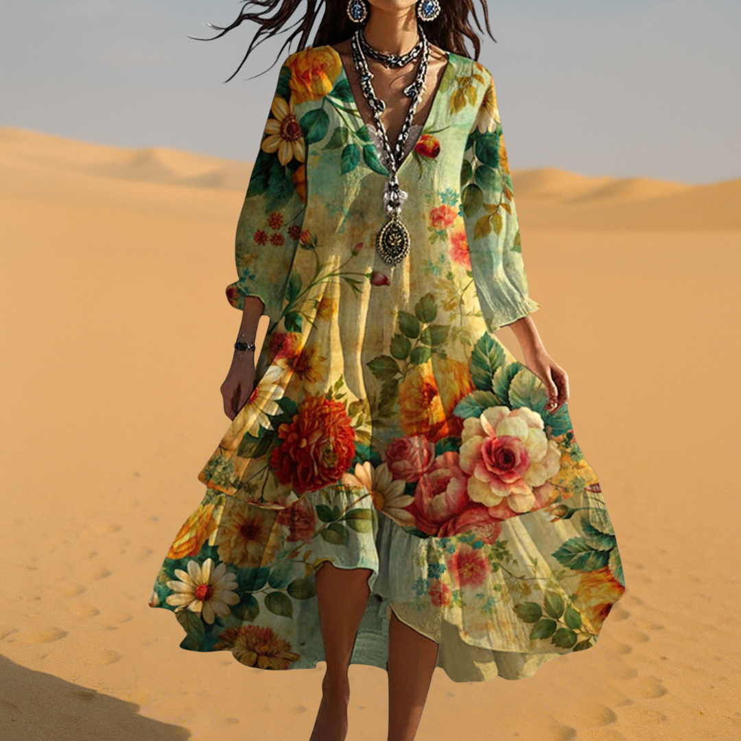 Robe d'été femme bohème vintage, col V, style décontracté
