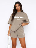 Damen Lounge-Set mit Oversize-Grafik-T-Shirt und Shorts mit Kordelzug