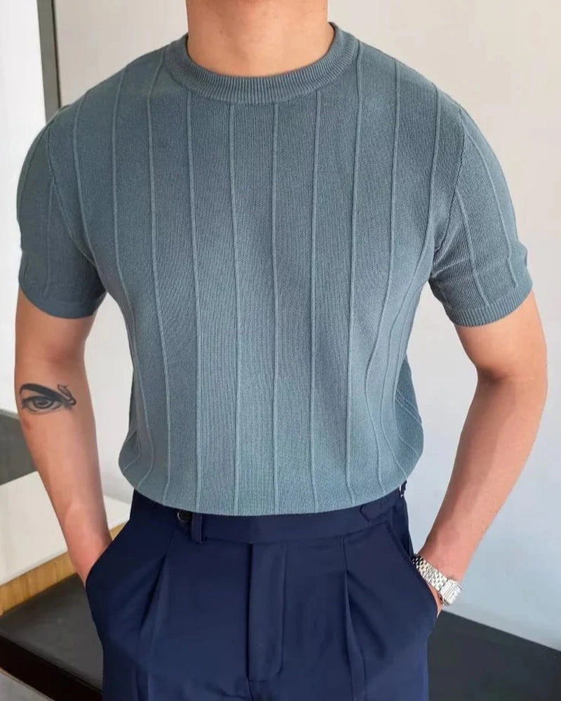 T-shirt homme rayé en mélange coton-lin - Douceur respirante