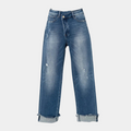 Damenjeans Hohe Taille Relaxed Ausgefranst Hellblau - Denim