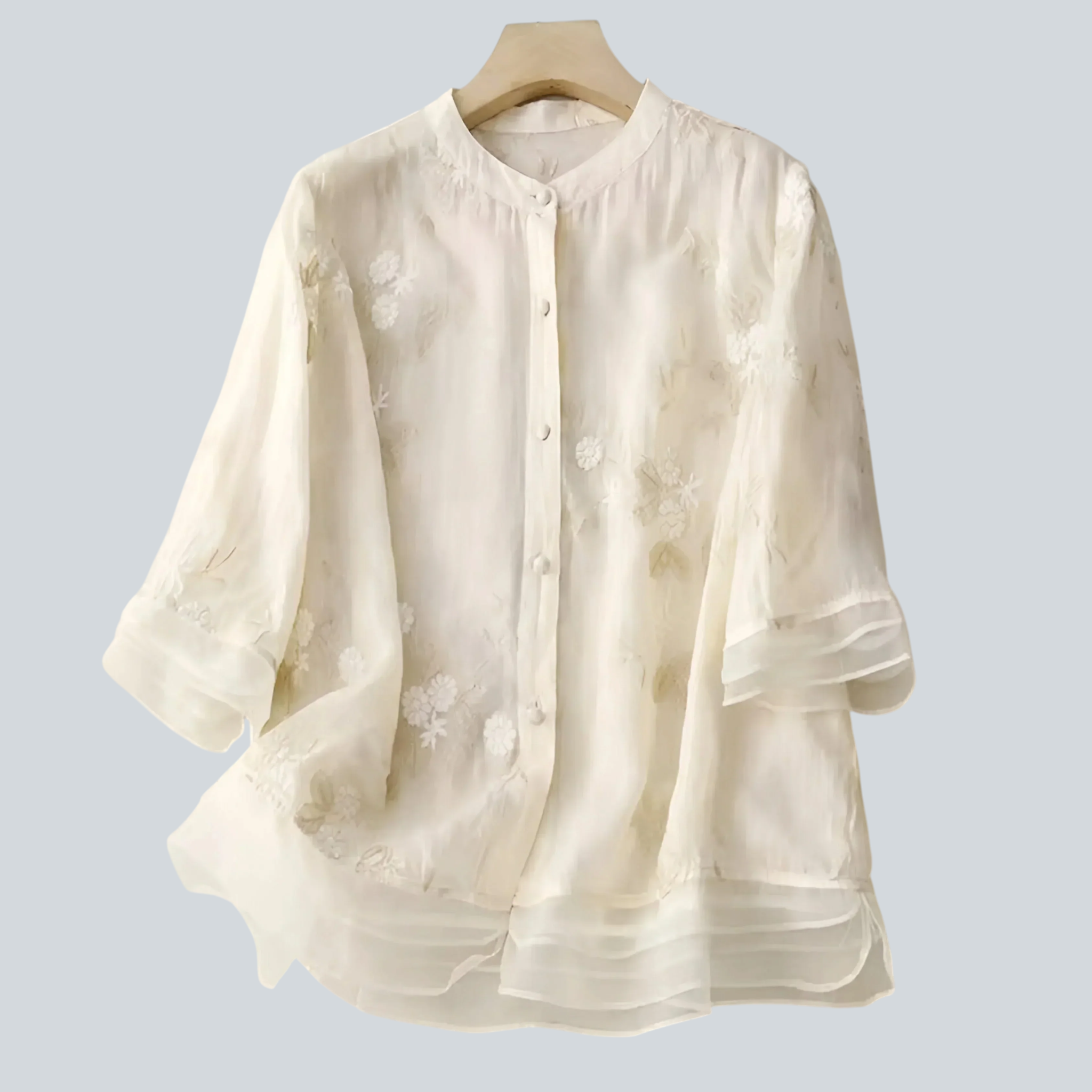 Haut femme en coton brodé floral - Élégance décontractée