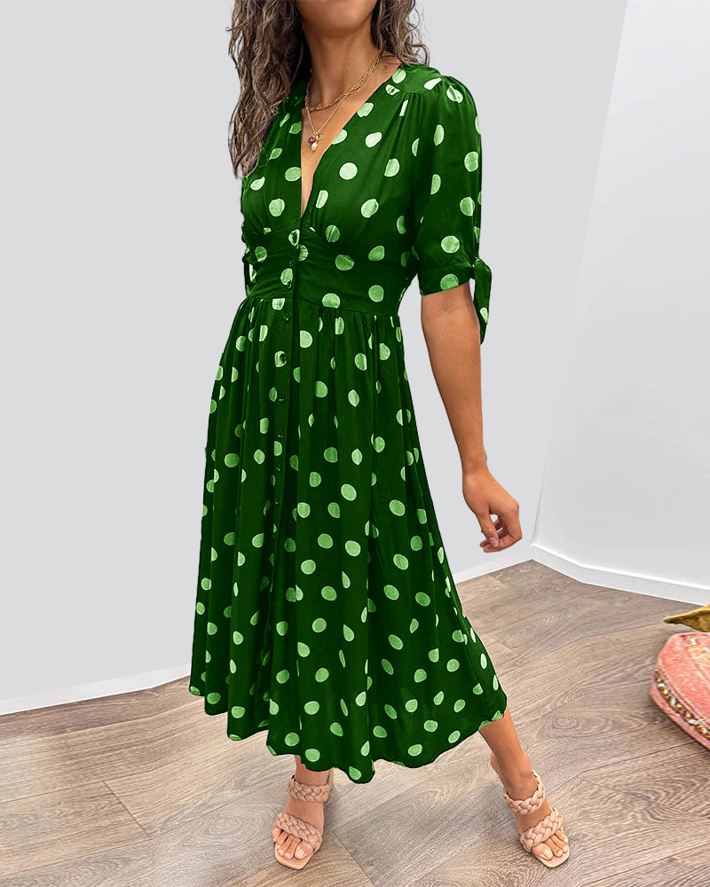 Robe midi femme col V à pois - Élégance intemporelle et coupe