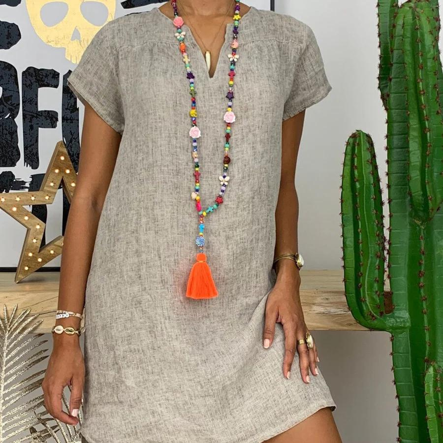 Robe Midi Femme Estivale - Coton Lin Confort Léger