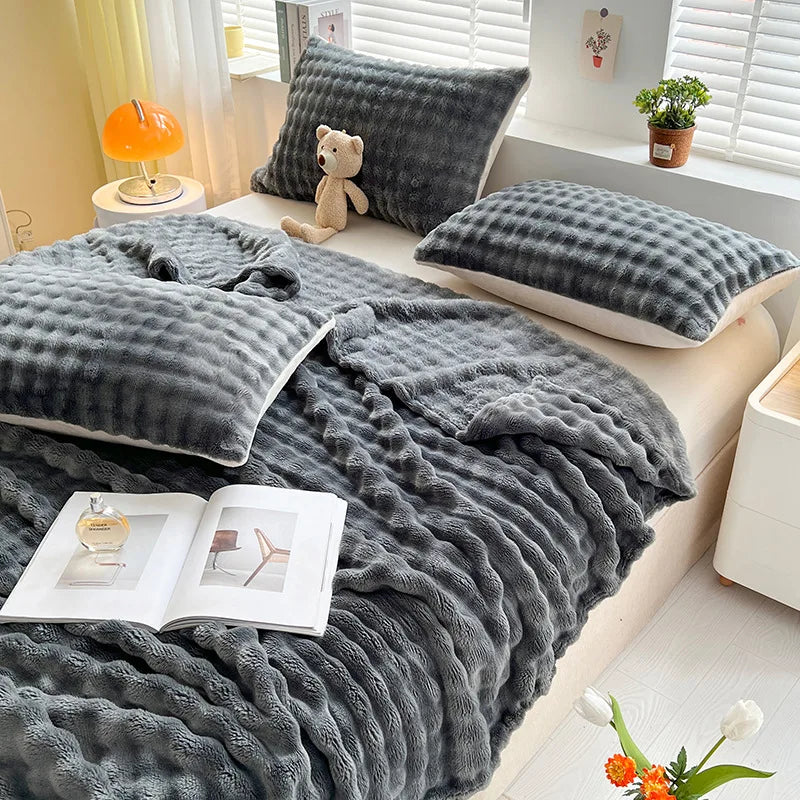 Plaid Polaire Corail Texturé pour Canapé et Lit