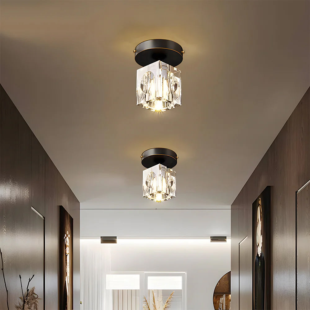Plafonnier Cristal Géométrique - Finition Moderne Noire ou Dorée
