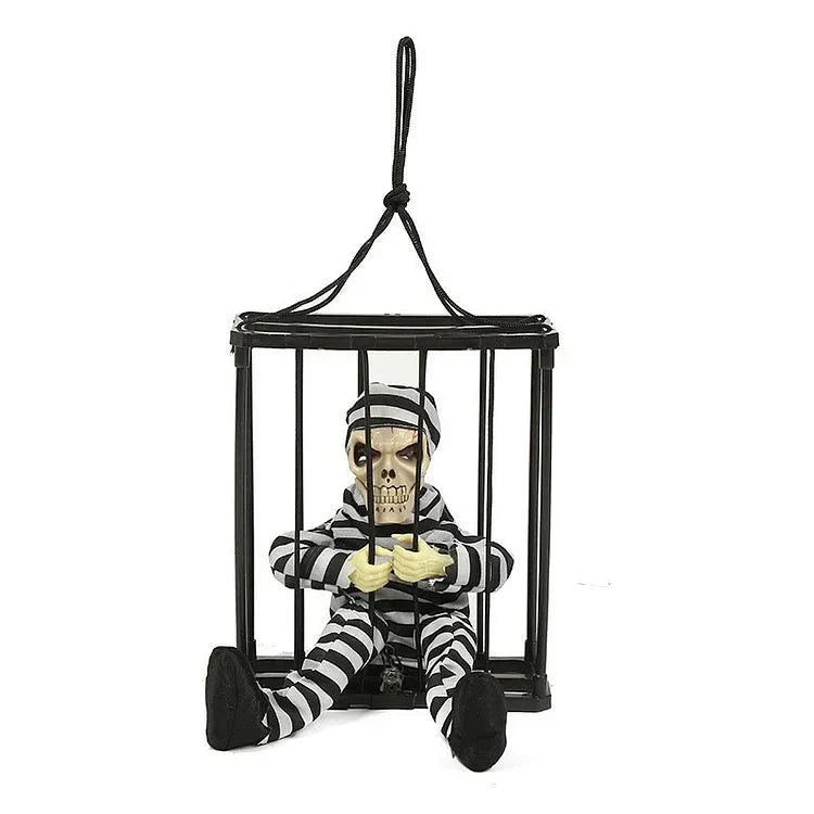 Décoration Cage à Squelette avec Détecteur de Mouvement - Yeux Lumineux et Son