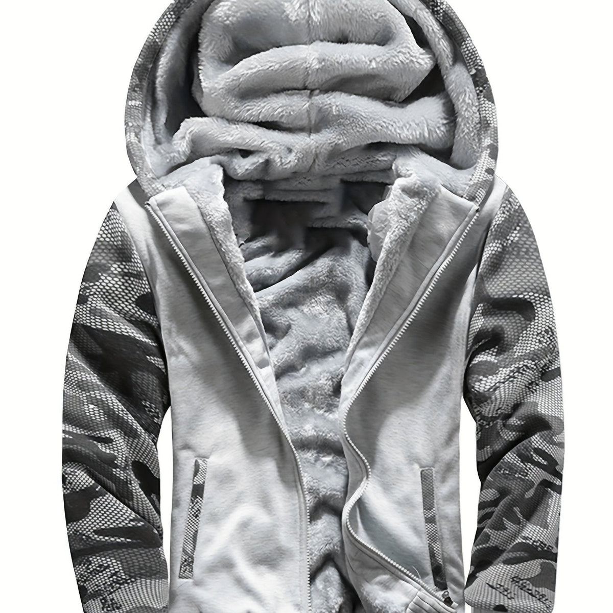 Veste Chaude Homme à Capuche en Polaire Colorblock