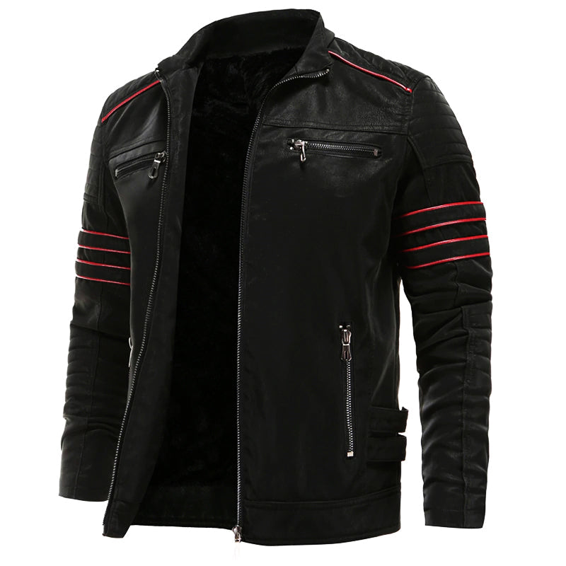 Veste Biker Homme en Cuir Synthétique avec Bandes Contrastées