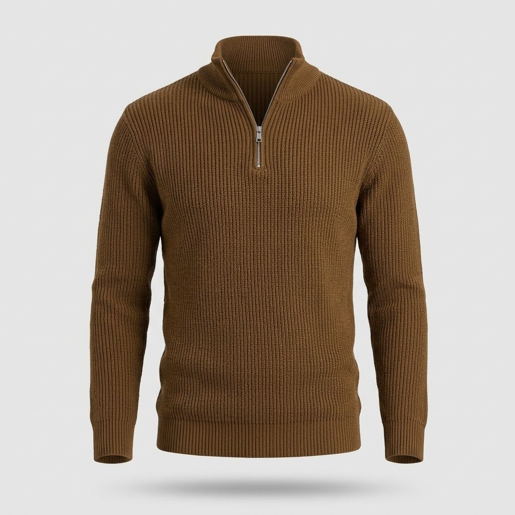 Pull Col Roule Homme Demi-Zip - Tricot Chaud, Coupe Regular
