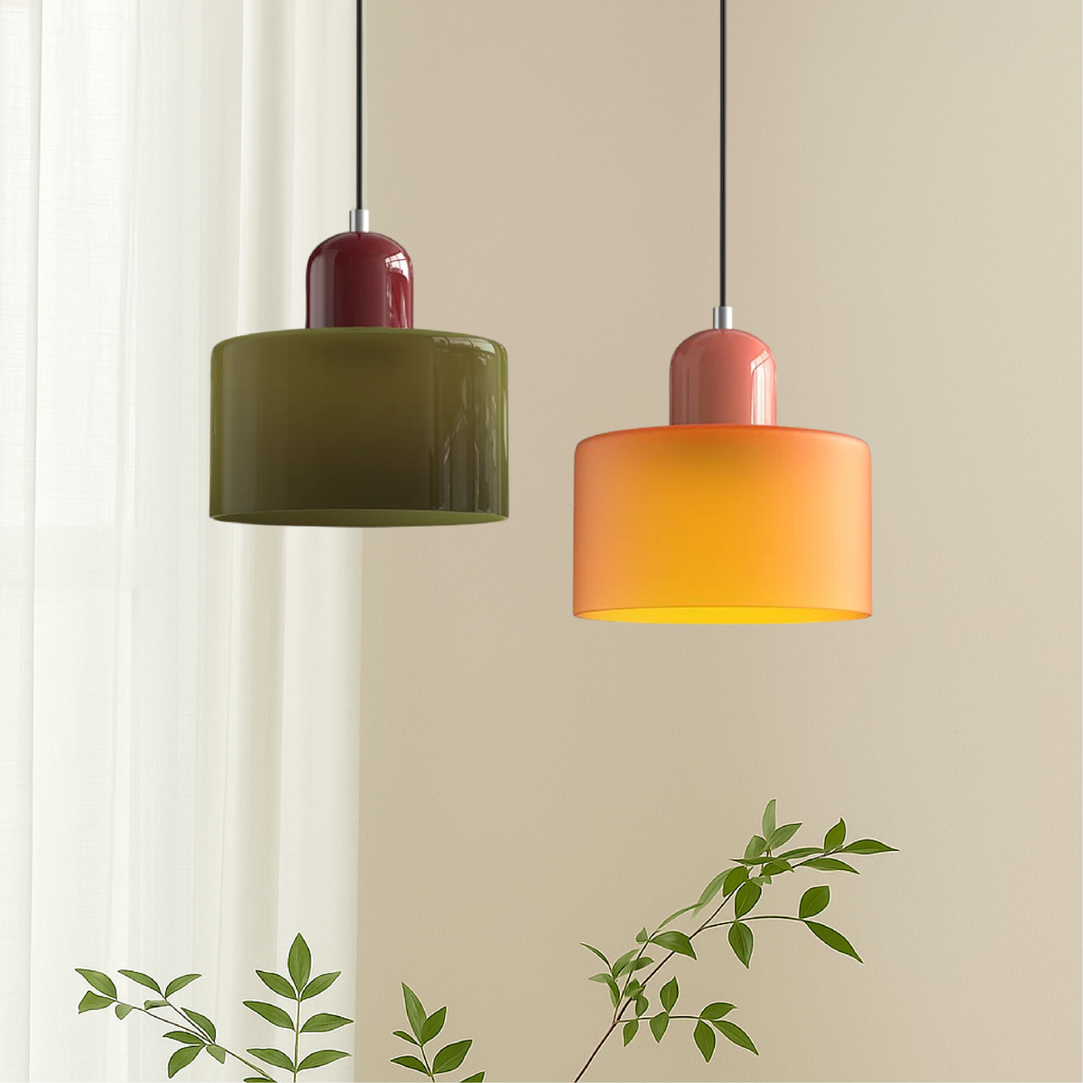 Suspension Bauhaus en Verre Coloré – Pièce Rétro Audacieuse