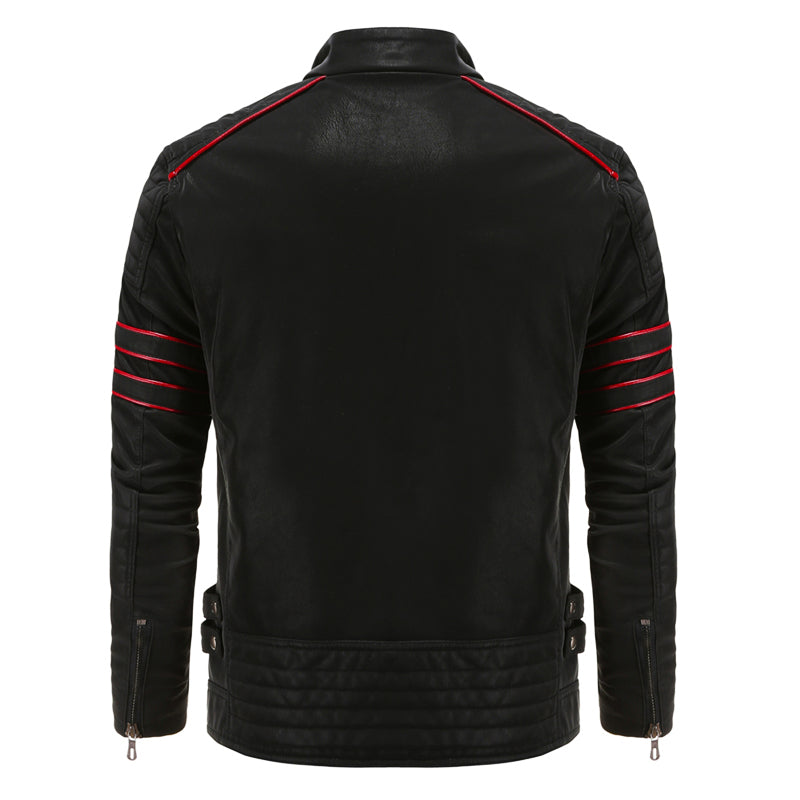 Veste Biker Homme en Cuir Synthétique avec Bandes Contrastées