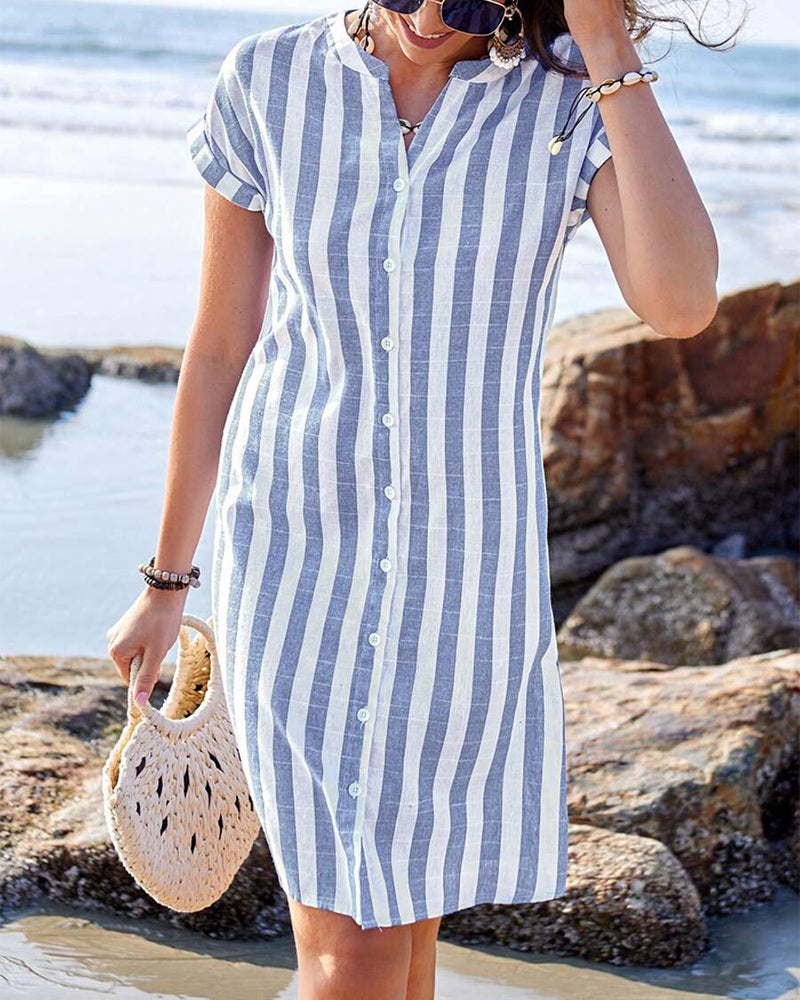 Robe chemise femme rayée bleue - Coupe fluide et confortable