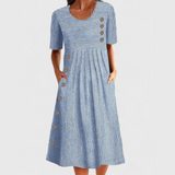Robe midi femme rayée boutonnée décontractée avec poches